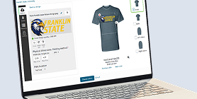 A laptop showing a custom t-shirt design on a webstore product page